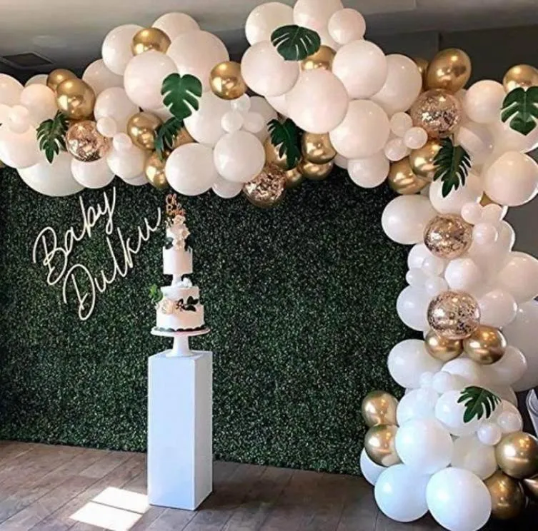 98pcs Balloon Garland Arch Kit White Gold Confetti Ballioni artificiali Foglie di compleanno Decorazioni per matrimoni 2011149