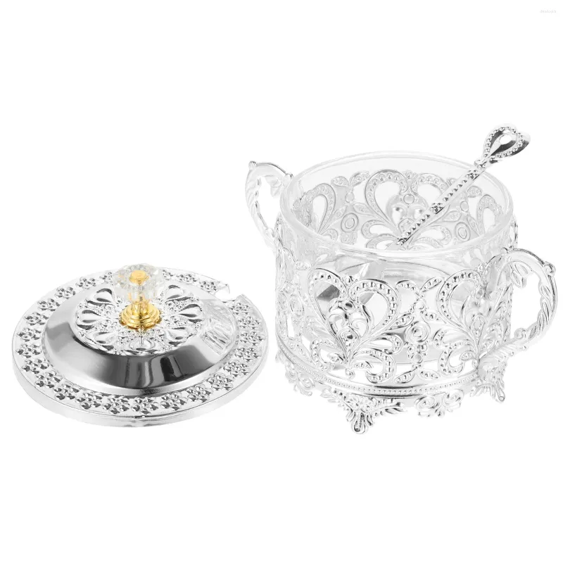 Ensembles de vaisselle à couvercle de couvercle de sucre turc de couvercle en métal Conteneur en verre condiment pot serveur de sel de sel d'assaisonnement