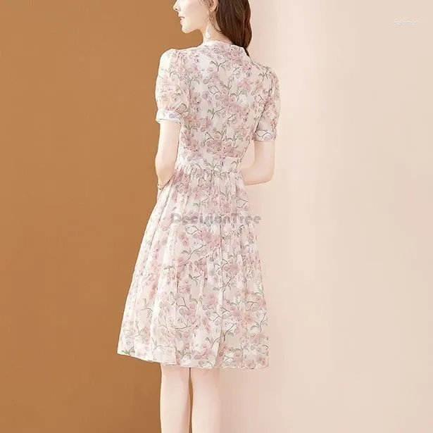 Vêtements ethniques 2024 Amélioration du style rétro de mode chinois Cheongsam robe d'été féminine miness mi-longueur floral imprimé en mousseline de soie Qipao