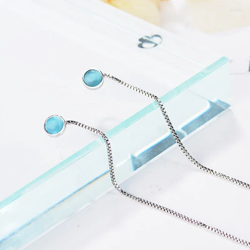Boucles d'oreilles en peluche Fashion Fashion Long Box Chain Blue Opal Drop For Women Party Jewelry Gift Pendientes E141