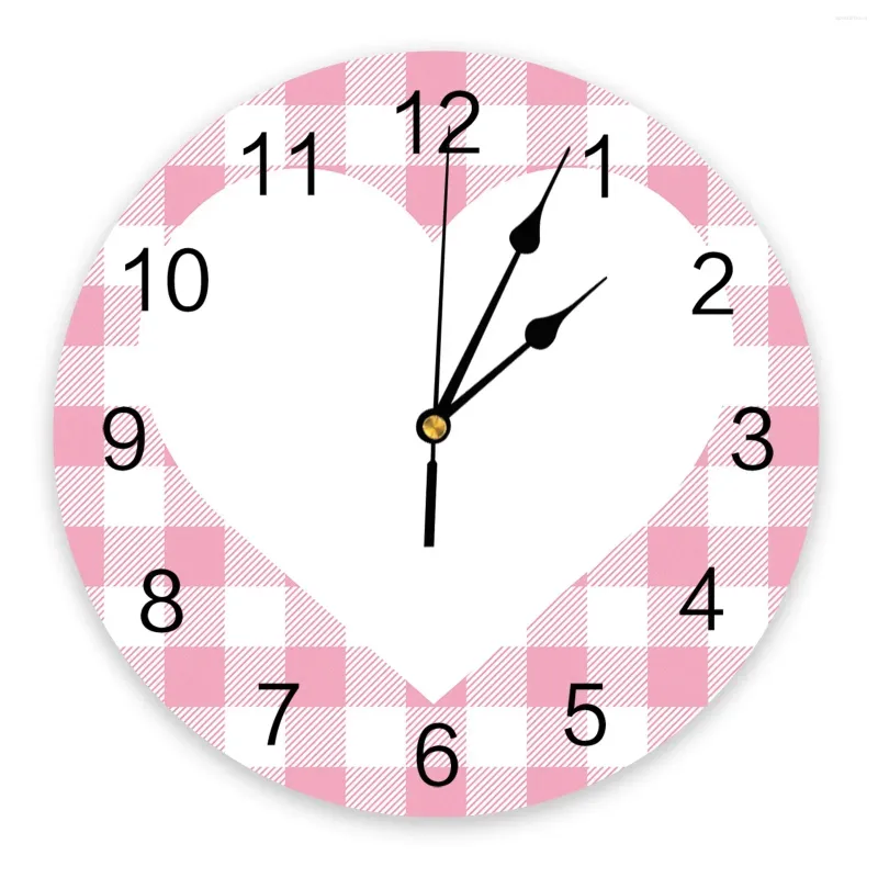 Wandklokken roze plaid love heart 3d klok modern ontwerp woonkamer decoratie keuken kunst horloge home decor