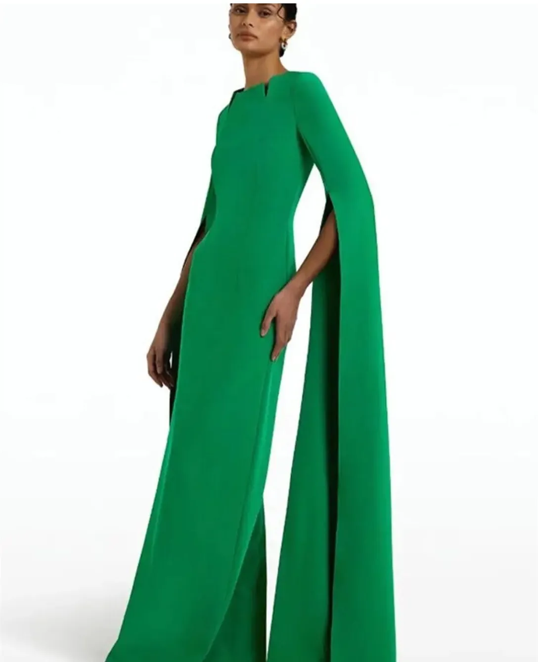 Edel long crepe grüne Abendkleider mit Ärmelnscheide Asymmetrische Hals bodenlange Reißverschluss -Rückenabschlussabschlusskleider für Frauen