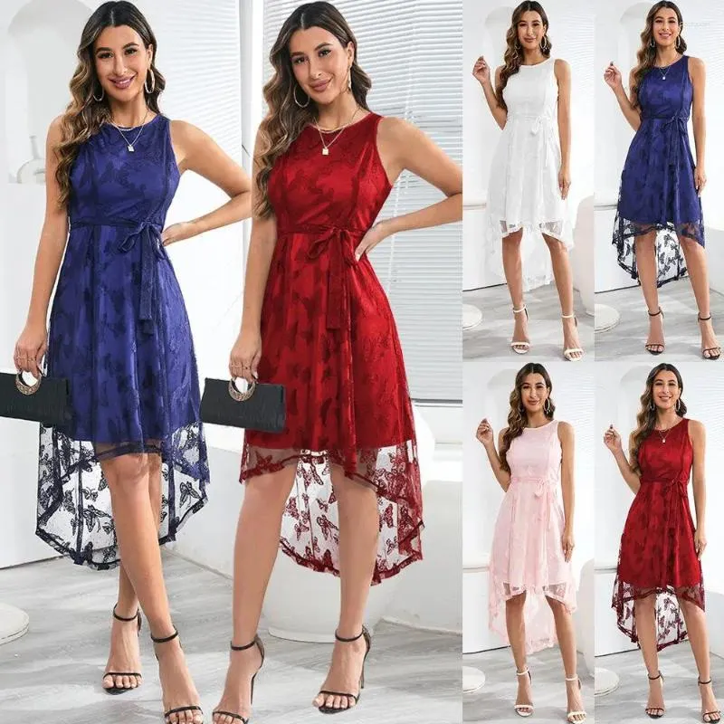 Casual Dresses Women Sexy Sleeveless Fishtail Mesh Lace Midi Dress O Neck Slim Fit Solid Color 2024 Fashion Prom Lady