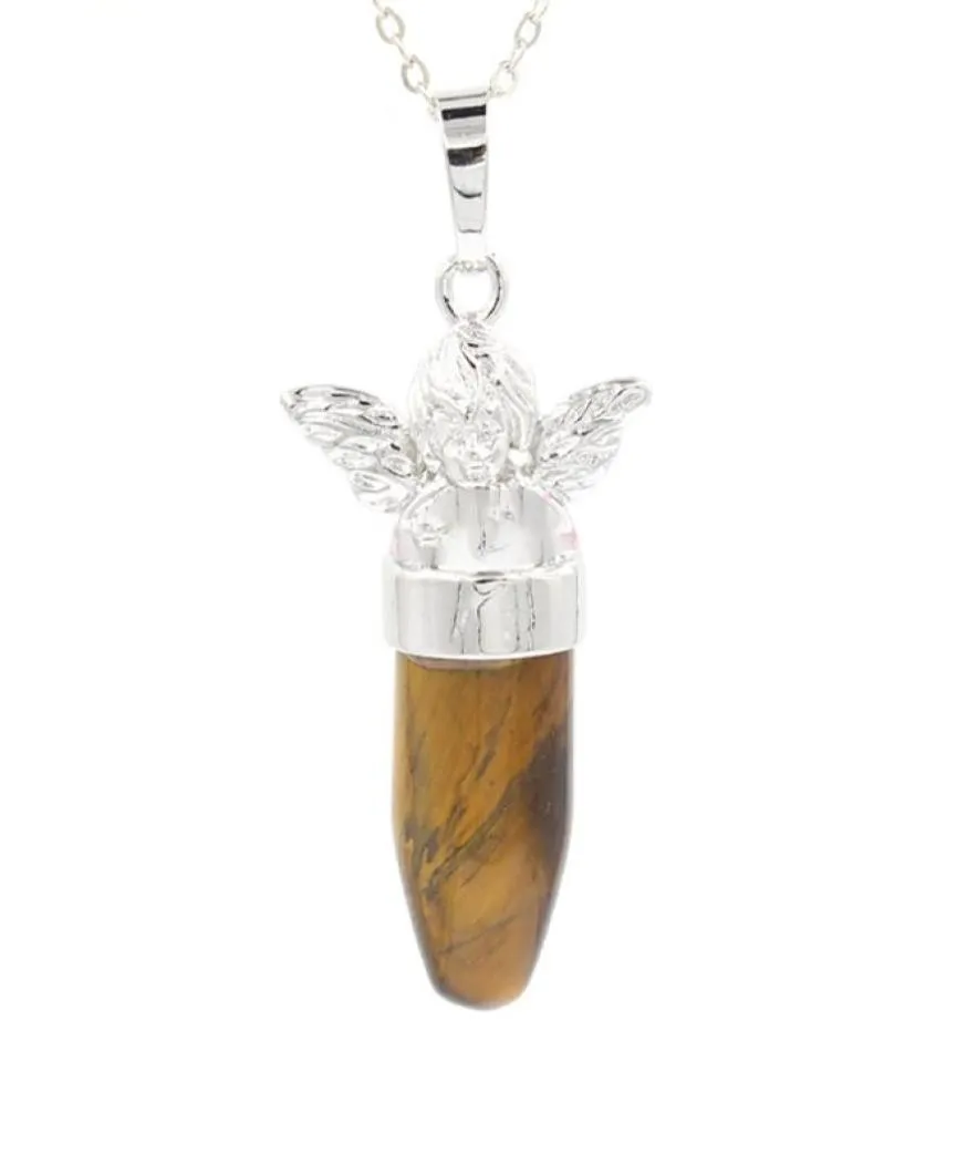 Collier pendentif en pierre de balle ange de pierre de pierre de pierre de pierre naturelle naturelle pour femmes et filles bijoux de mode avec deux chaînes8605324