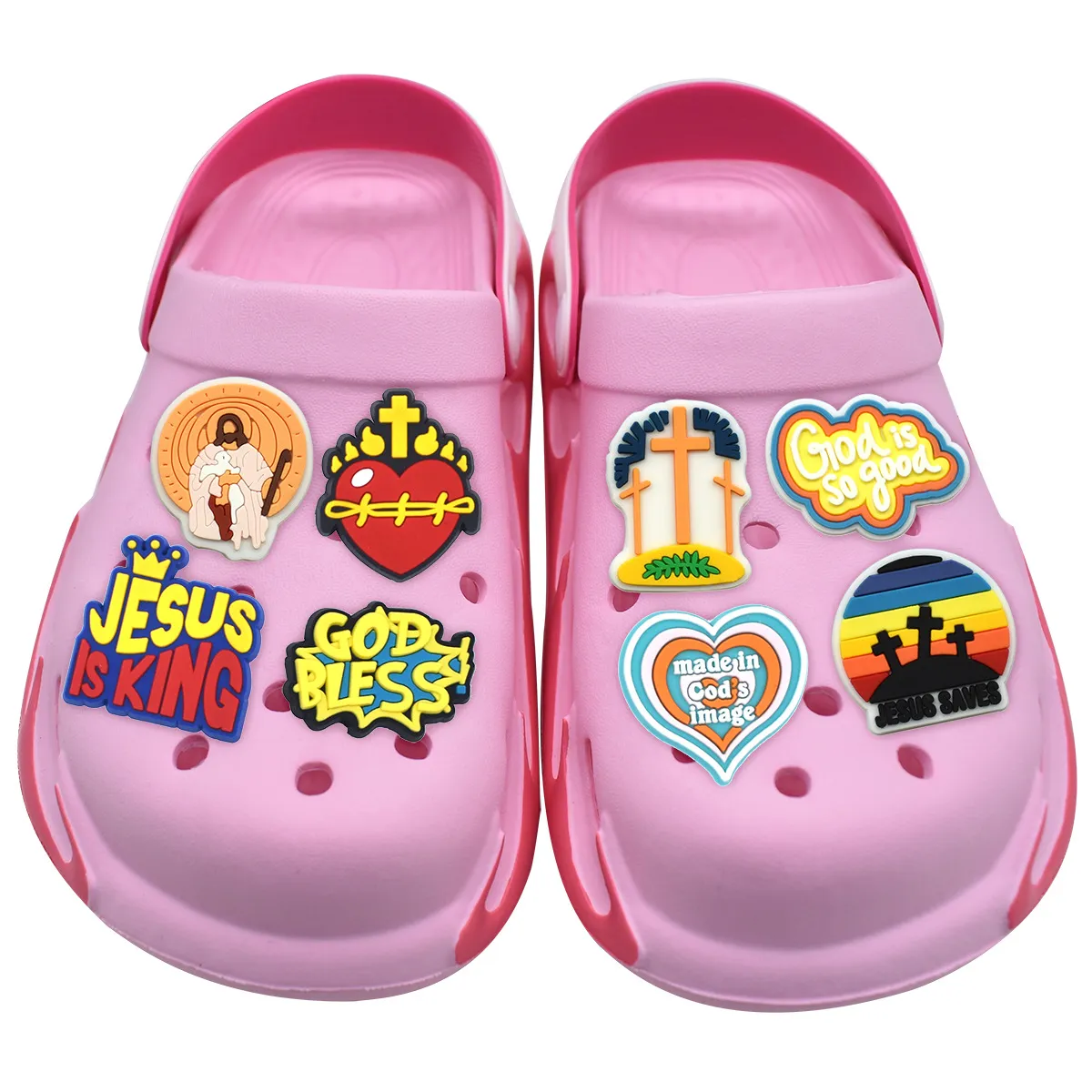 19Colors Jesus Anime Charms Wholesale Childhood Memories Game Funny Gift Cartoon Charms Shoe Accessories PVC Decoratie Buckle Soft Rubber Clog Charms