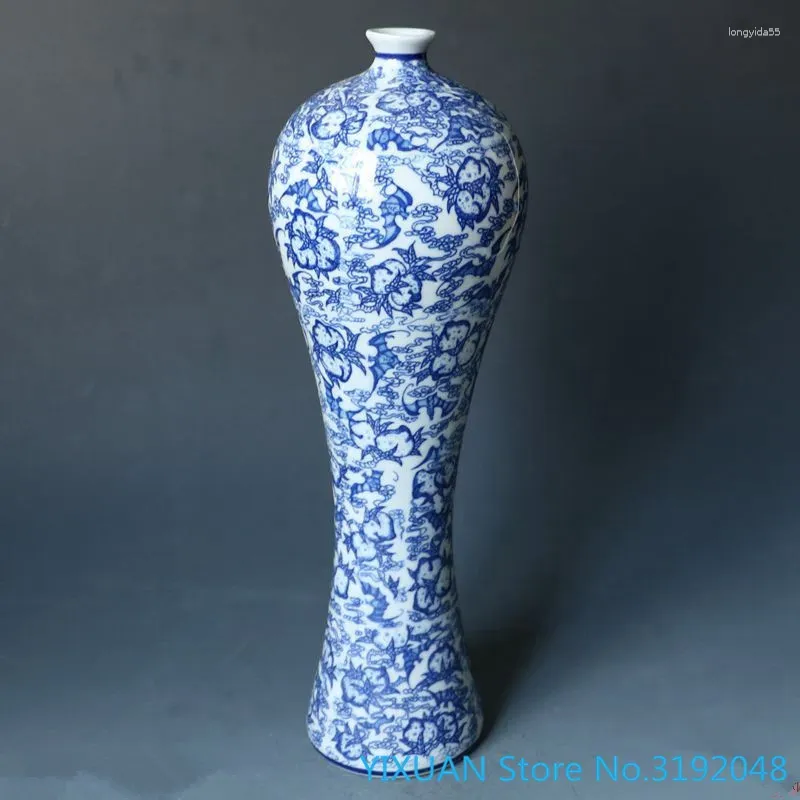 Вазы Джингджэнь Фарфоровой Коллекция Сине -белая ваза антикварная долговечность персиковой сливы высокая нога