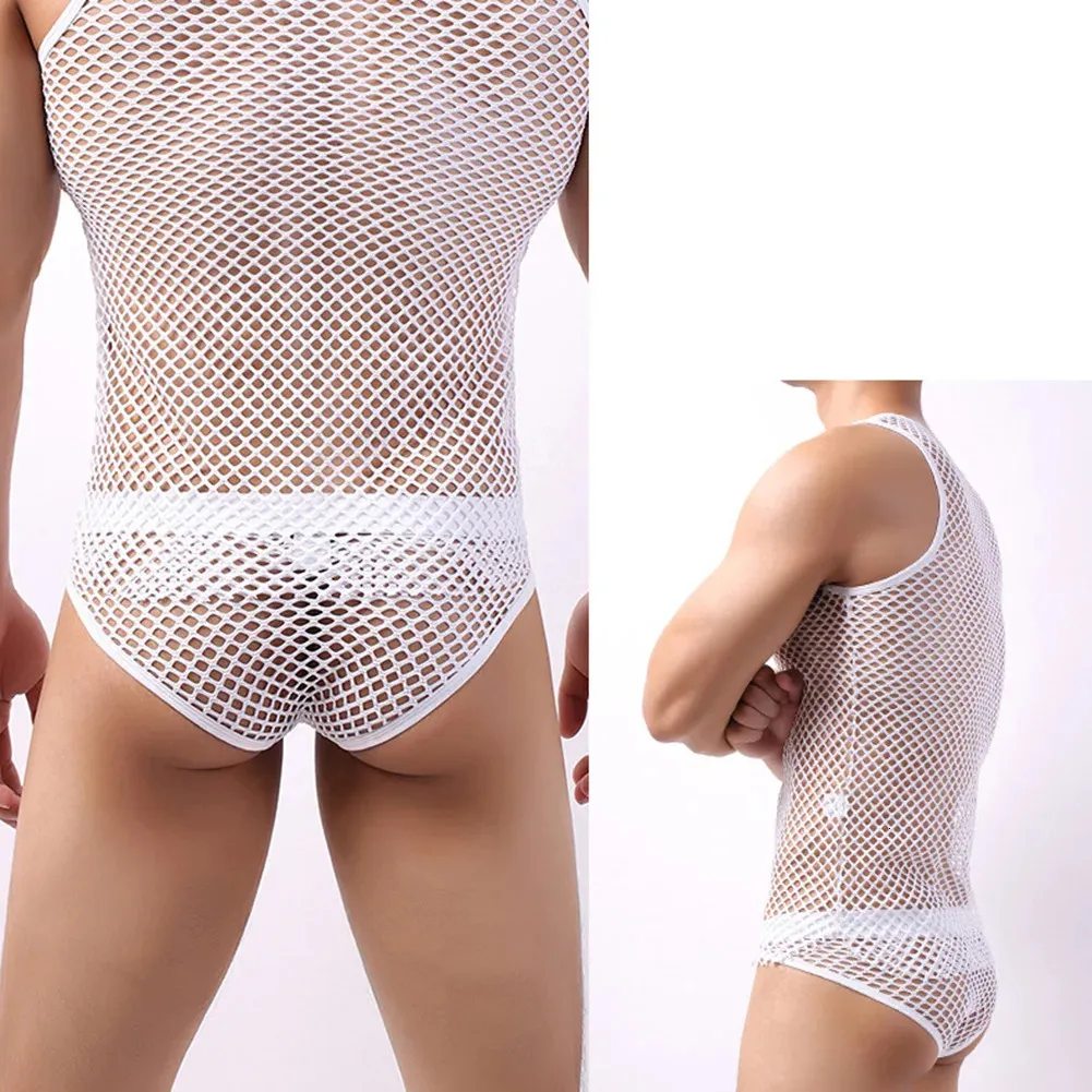 Singlet Crop Tops SXL Casual Men Vest Top Underwear Fashionable Fishnet Mesh Mens för en modern look 240416