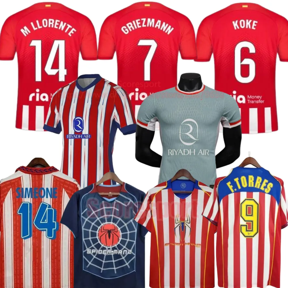 Griezmann Simeone Soccer Jerseys 23 24 25 Morata Koke Saul Torres Atletico Madrids Vintage Football Shirts M. Llorente Classic Kit Retro Top