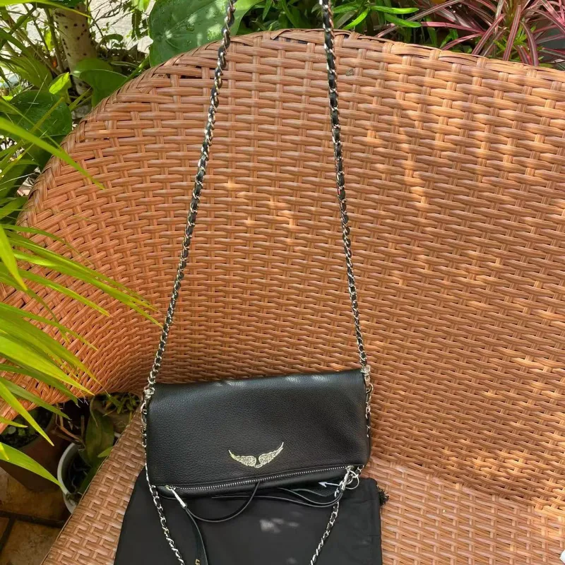 Классические черные крылья украшения мешки с поперечным кузовом подлинная кожаная сумка для плеча двойной цепи дизайнерская сумочка с длинной кошелькой кошелек