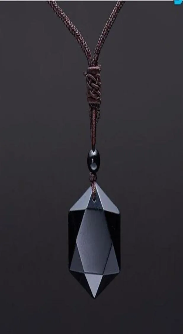 Mannen gesneden natuursteen zwarte obsidiaan hanger ketting sieraden gepolijste ster van David Pendant Drop 239S2070013