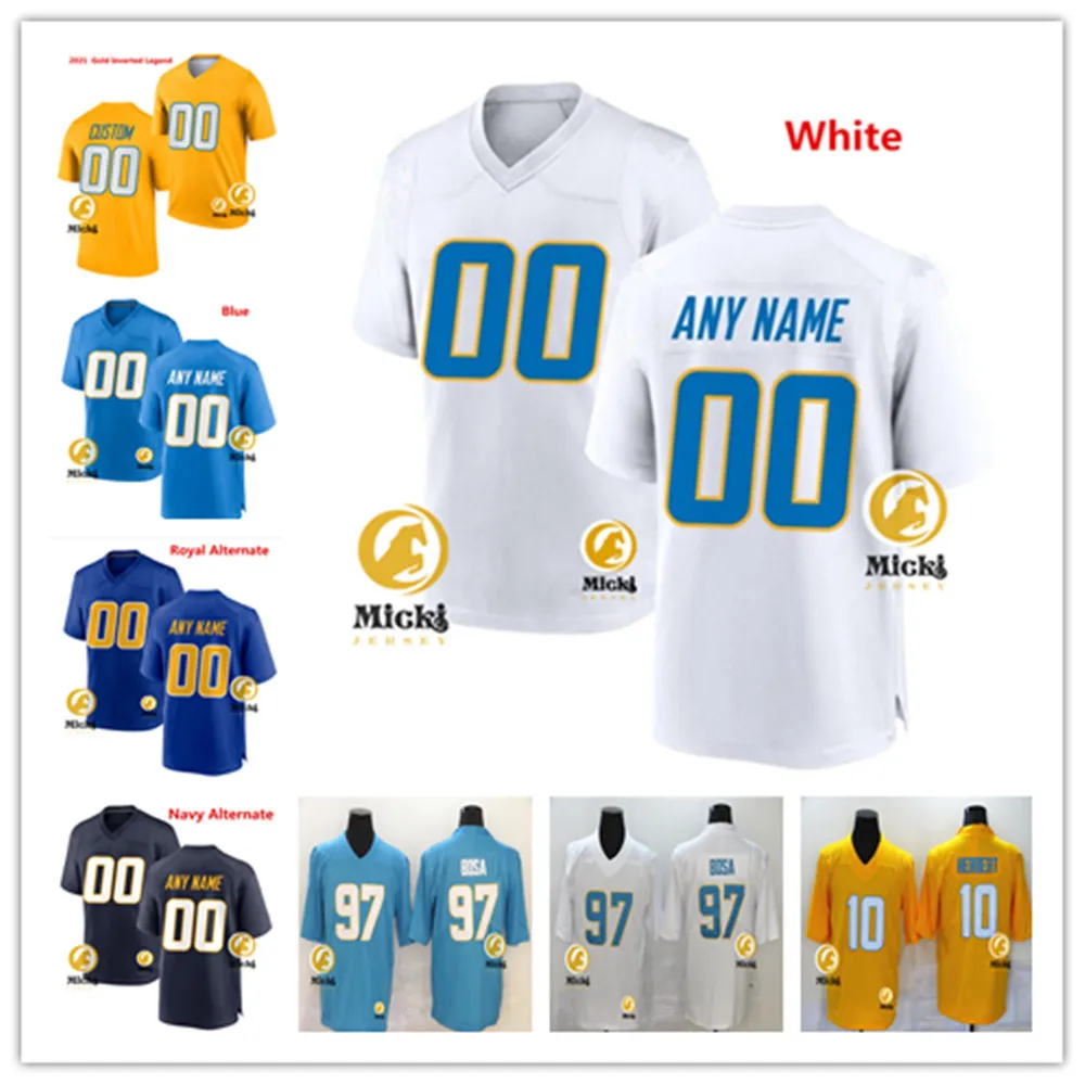 Custom Stitched 2024 Chargers Football Jersey Polyester Jersey Breathable Quick Dry White Royal Navy Blue Men s Women s Youth Sizes