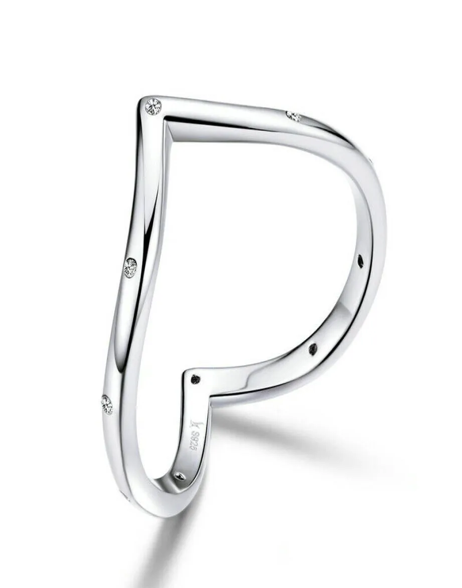 Unika europeiska kvinnor 925 Sterling Silver V Shape Finger Rings Fashion Girls Tail Ring8699332