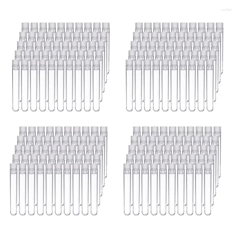 Speicherflaschen 400pcs klare Plastik -Testrohre mit weißen Schraubenkappen Probenbehälter 12 x 75 mm drücken