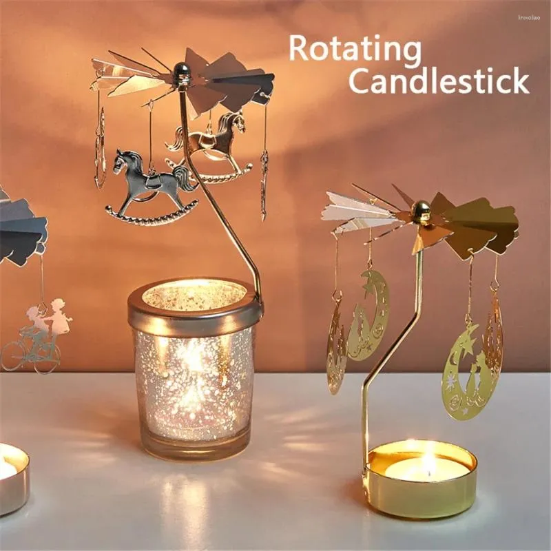Kerzenhalter Modernes Cartoon -Muster Rotary Candlestick Golden Iron Art Glass Hold Austauschbares Tassen Wohnkultur