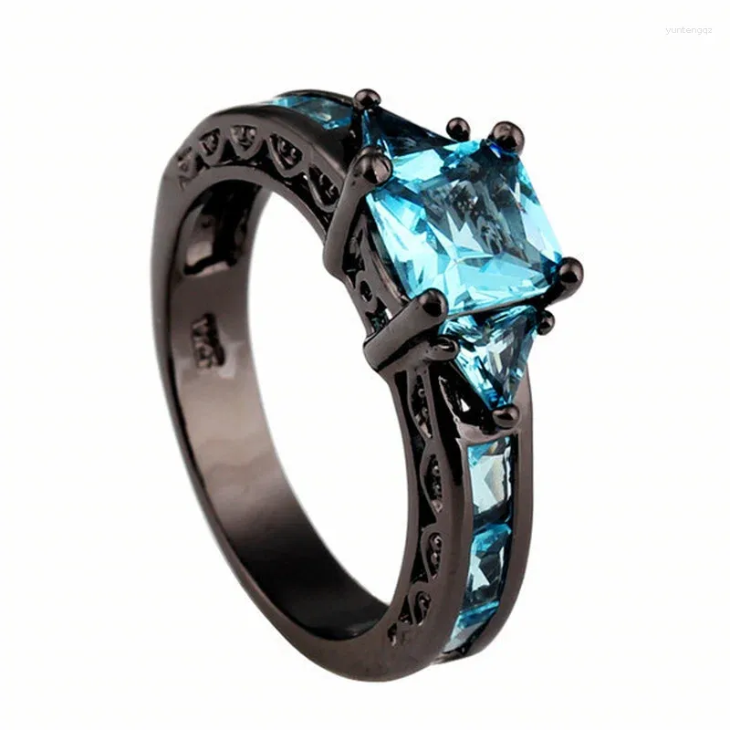 Anneaux de mariage Crystal Stone Natural Black Gold Color Blue Copper pour femmes Bijoux Finger