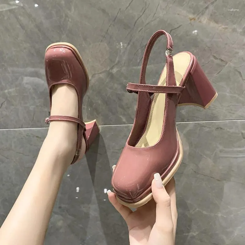 Dress Shoes French Retro Mary Jane Women 2024 Spring Elegant Square Toe A Word Strap Small Leather Temperament High Heels