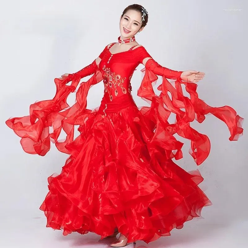 STAGE Wear Dance Robe de danse brodée Waltz Tango National Standard Competition Performance Costume Foxtrot à manches longues