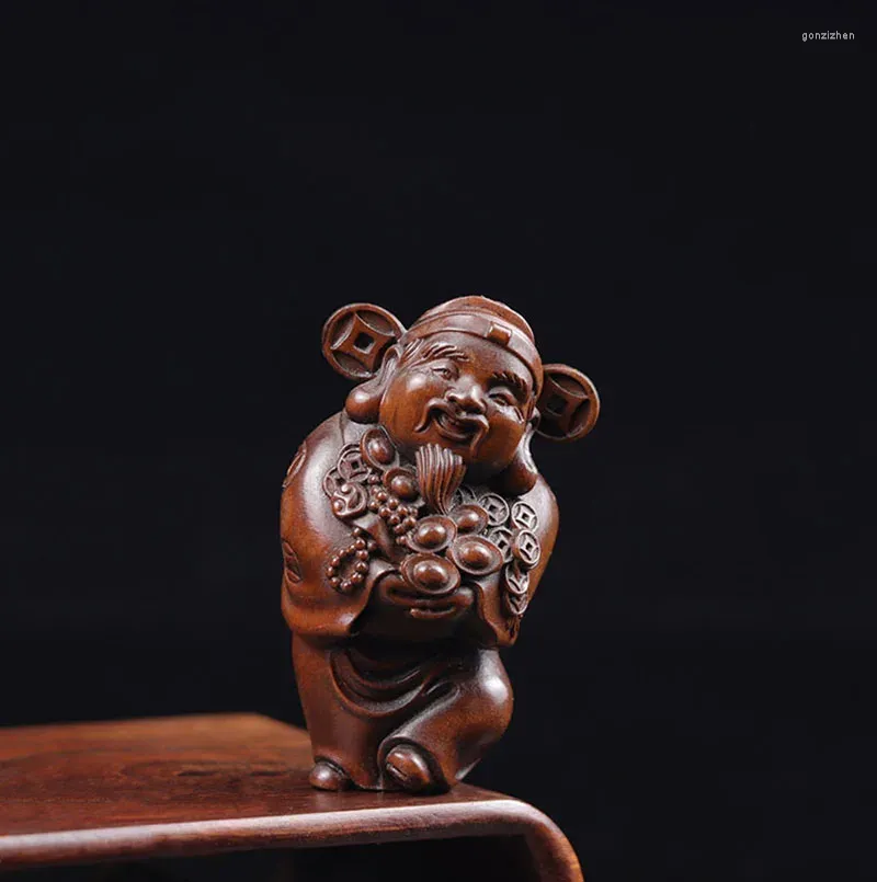 Hand Carved Boxwood Figurines Lucky Netsuke Buddha Tiger