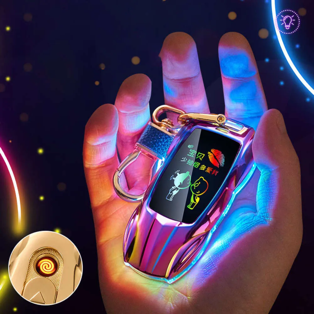 Chaves de chaves de carro esportivo Lighters Cool Light Treme LED USB Recarregável A tela pode ser personalizada
