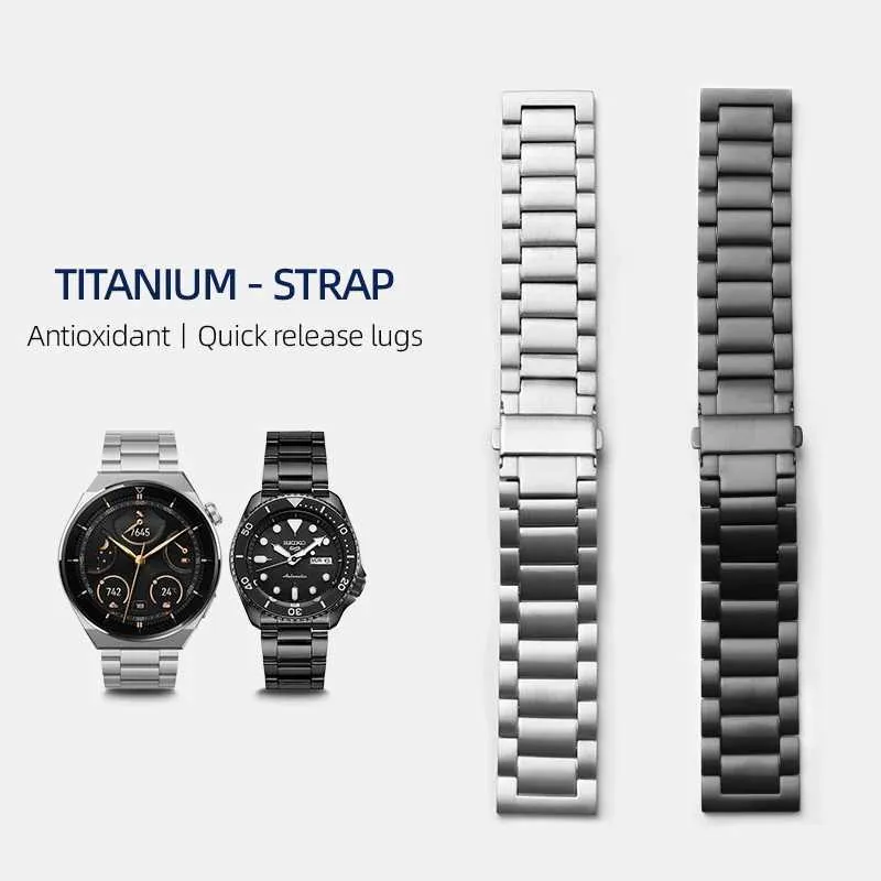 Watch Bands Titanium Butterfly Strap 20 22 mm Silver Black Release rapide Mentide mate en acier inoxydable Q240430