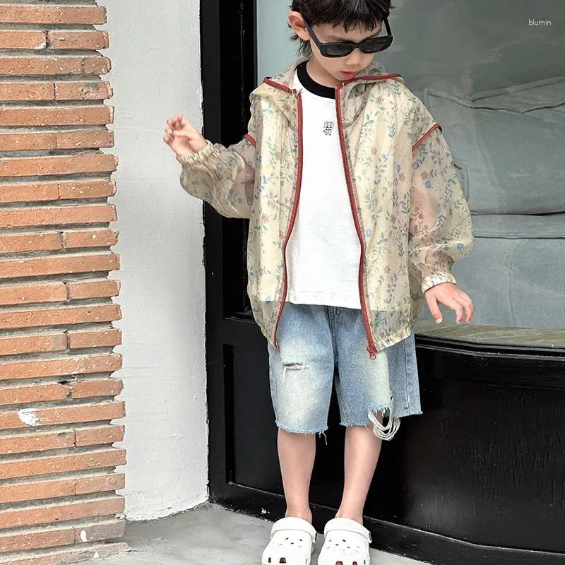 Jacken Kinder Kleidung Dünner Sommermantel 2024 Mode koreanische Jungen und Mädchen floral atmungsaktives lässig einfach einfach einfach