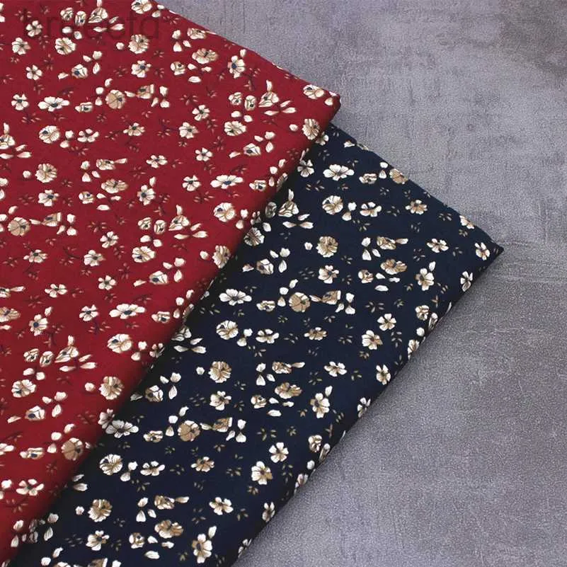 Tela vintage tela estampada floral placa de algodón oscuro nave rojo para vestidos de coser bricolaje hecho a mano por medio metro D240503