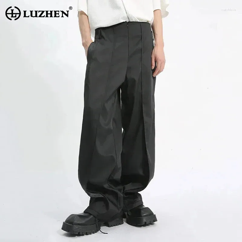 Pantalon masculin Luzhen Business Solid Light Men High Taist Couleur décontractée en vrac Unique Waistband Design Male Male Trafle 2024 C5737