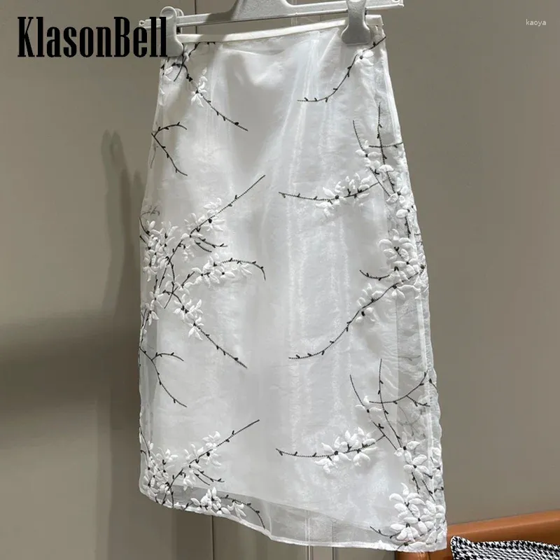 Skirts 4.15 KlasonBell Fashion Elegant Embroidery Art Print 2 Piece Set Skirt For Women 2024 Spring Summer Side Button