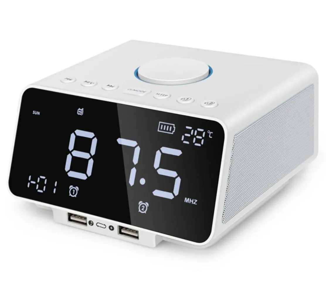 LED -väckarklocka FM Radiowith Wireless Bluetooth -högtalare PlayerUSB Fast Charge Port TF Card Playindoor Temperatur8832934