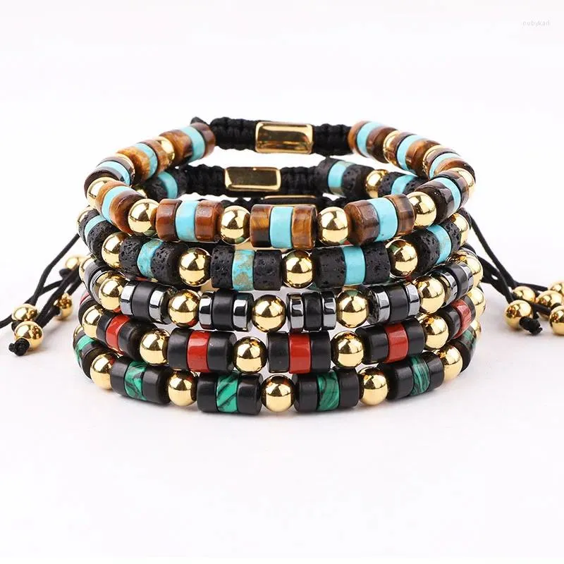 Fashion Strand Mélange de haute qualité Couleur de pierre naturelle en acier inoxydable Bracelet de macrame Bracelet Men Femmes