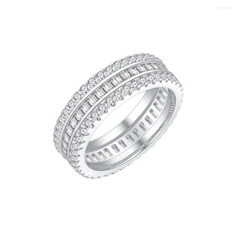 Clusterringe Modelle 925 Silber Three Zeilen Diamond Ring Instagram Style Index Finger Frauen europäischer und amerikanischer Luxus