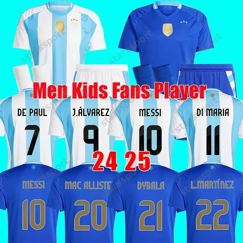 24 25 Argentinien Soccer Trikots Fans Spieler Version Messis Mac Allister Dybala di Maria Martinez de Paul Maradona Männer und Frauen Fußballhemd Kinder Kinder Kinder