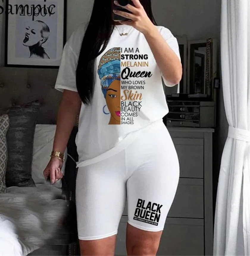 Melanin Women Print T -shirts en shorts set zomer Ik ben een sterke koningin twee stuk sexy outfit voor GirlDrop Ship Women039S TSHIR1055362