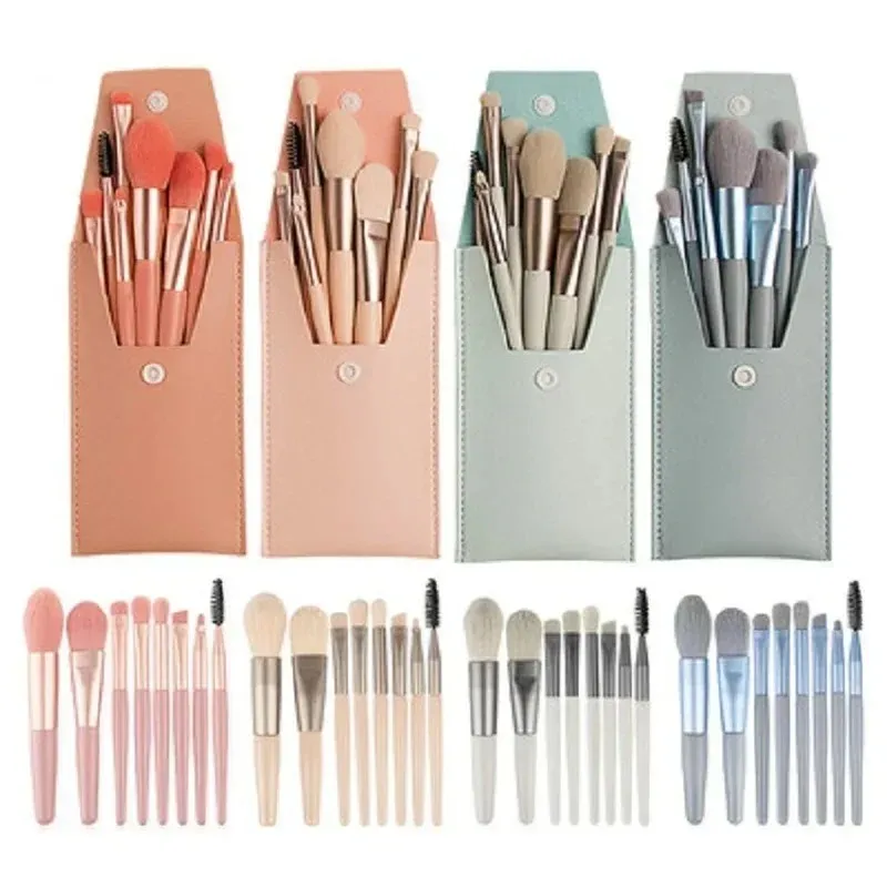 2024 8 PCS Mini viagens portáteis de maquiagem macia Definir sombra ocular Fundação em pó Centelador labial Bush Bush Setsoft SetsOft Portable Brush Set