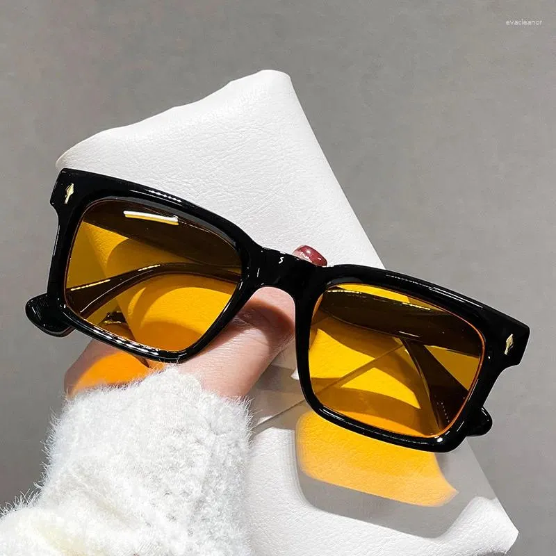 Sunglasses Fashion Square Colorful Women Men Brand Designer Rice Nail Glasses Trend Yellow Len Sun UV400 Shades