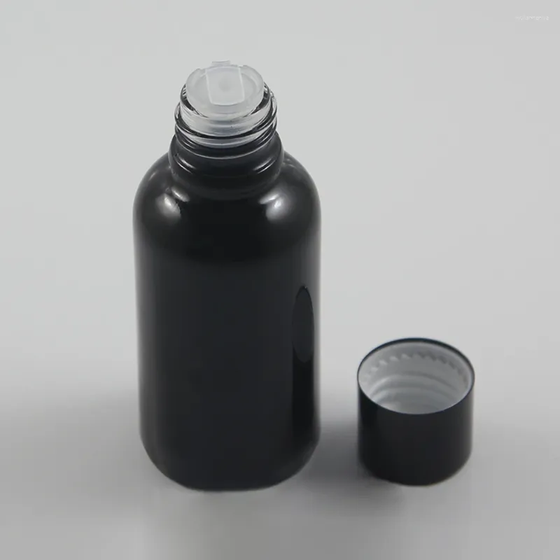 Lagerflaschen Luxus leer 30 ml schwarze Glasflasche mit innerer Stecker und Schraubkappe 1 Unz Parfüm ätherisch Öl Licht Proof