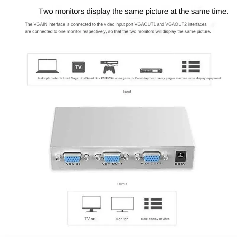 MT-VIKI 2PORT VGA SPLITTER 1 Input 2 Uitvoer HD Video Splitter 1 Computerhost om twee monitors Splitter MT-1502 aan te sluiten