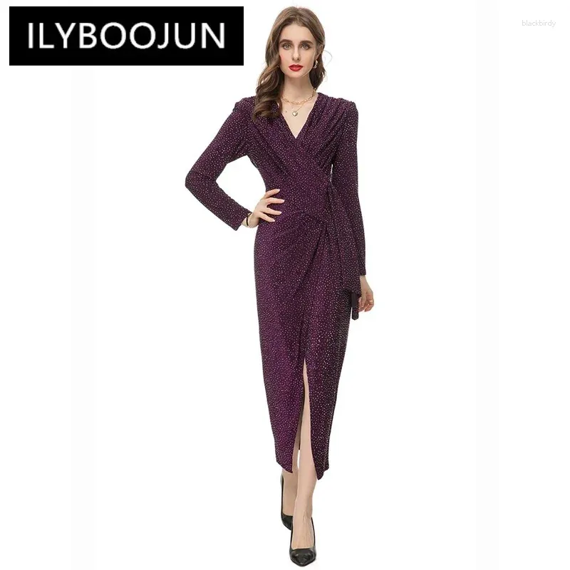 Robes décontractées Ilyboojun 2024 Automne et hiver vintage robe de luxe à manches longues pour femmes à manches longues