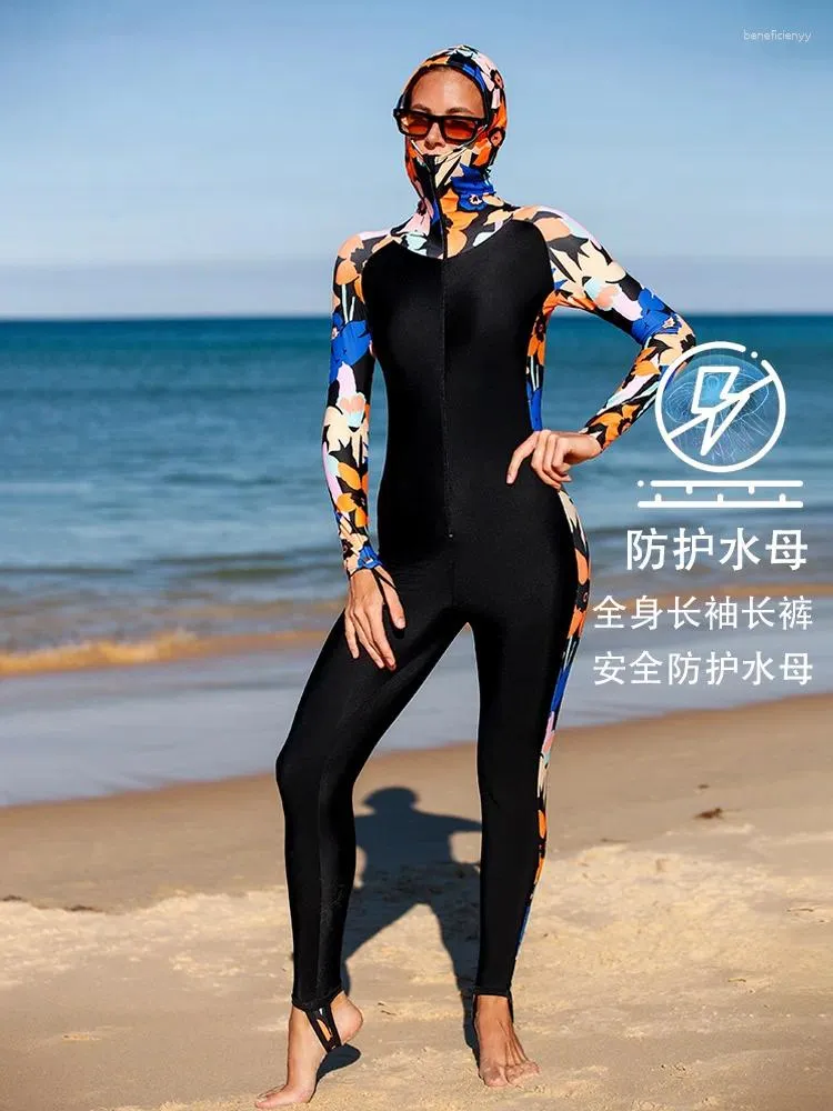 Kvinnors badkläder dykdräkt Kvinnor Jumpsuit One Piece Wetsuit Swimsuit långärmad badning surfing baddräkter dyk hud för