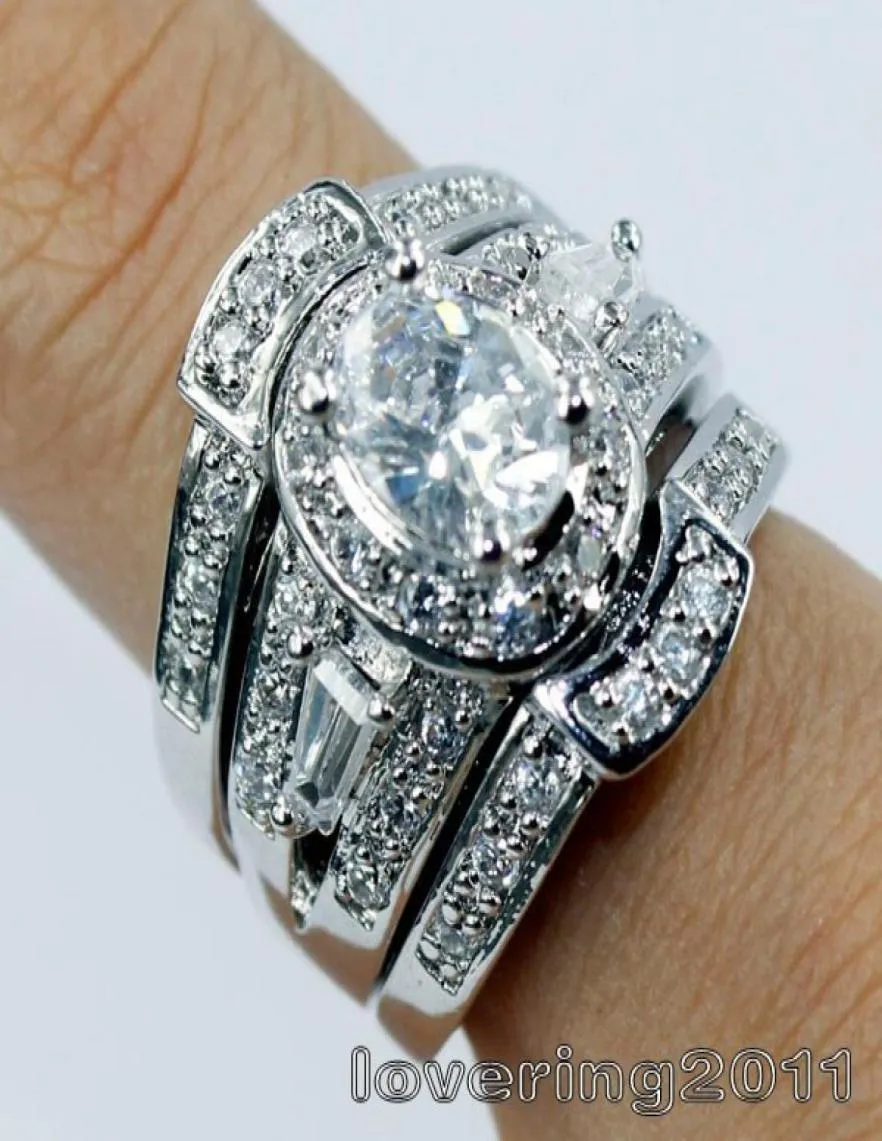 Choucong Vintage Ring Oval 7mm5 mm Stein Diamantstein 925 Silber gefüllte Liebhaber 3in1 Verlobung Eheringe für Frauen3463382