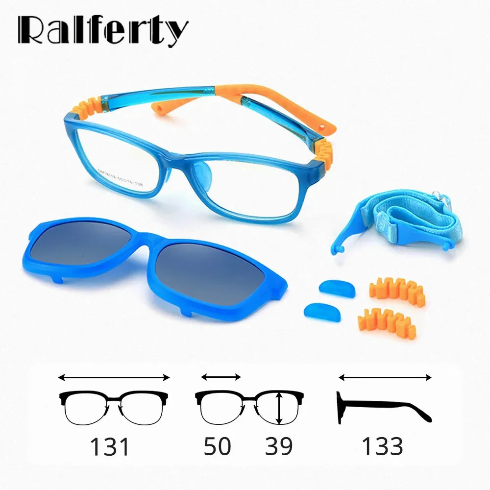 RALFERTY 2 In 1 Kinderzonnebrillen Polariseerde clips op bril kind 0 diopter Recept Optische bijziendheid brillen Afbeelding Glazen ketting 240417
