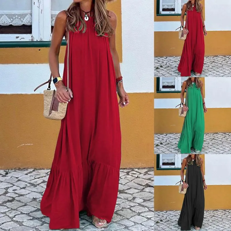 Casual Dresses Women's Fashion Sleeveless Halter Long Beach Dress Temperament Pending Woman Loose Bohemian A-Line