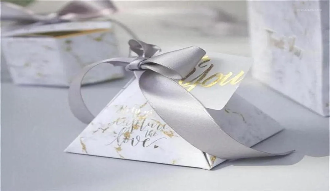 Nieuwe creatief grijs marmeren piramide snoepbox cadeauzakje voor feest baby shower papieren dozen pakketwadding gunsten bedankt cadeau box1303R4832495