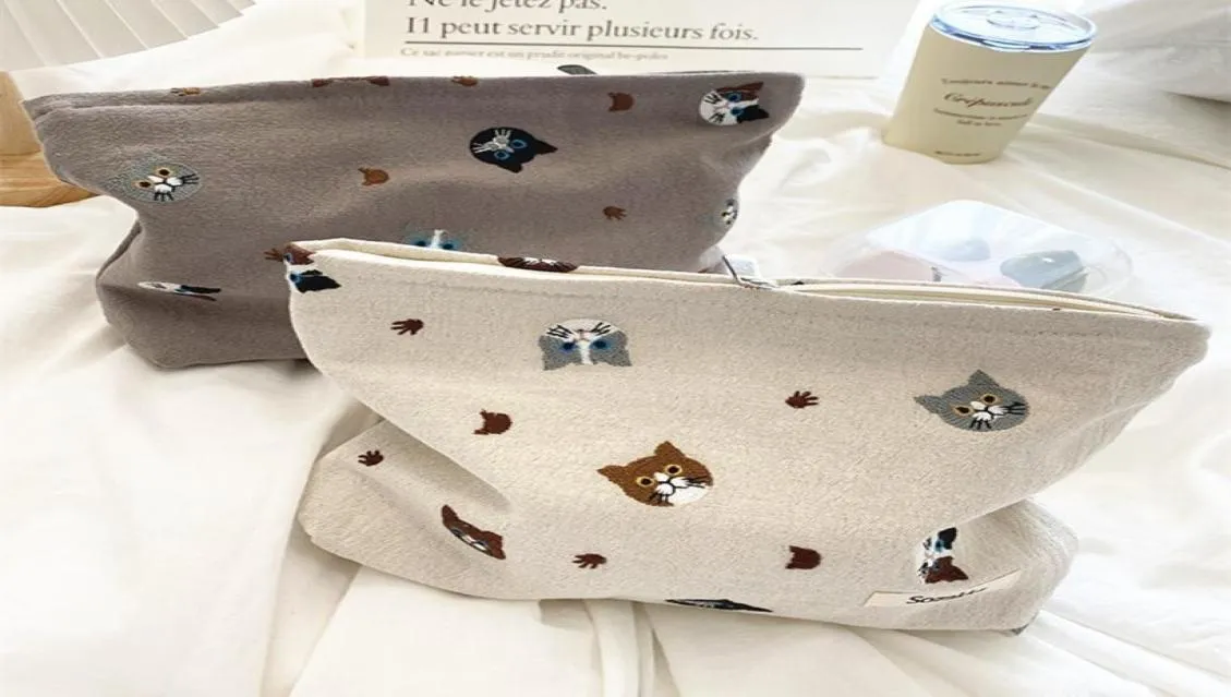 Cute Cat Makeup Bag Japan Style Cosmetic Organizer For Women Make Up Pouch Cotton Fabric Travel Cosmetic Bag Zipper Beauty Case 221043863