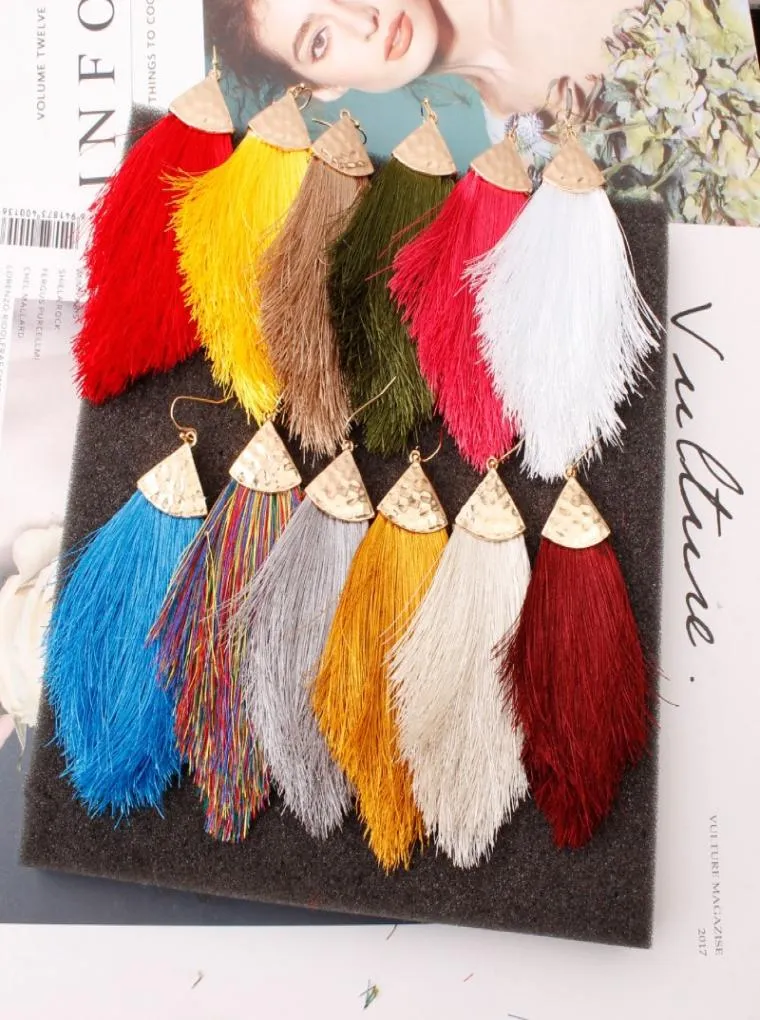 Fashion Jewelry Fringe Earrings Alloy Cotton Thread Metal Dangle Triangle Arrow Tassel Ear Drop 12 Colors Women7219424