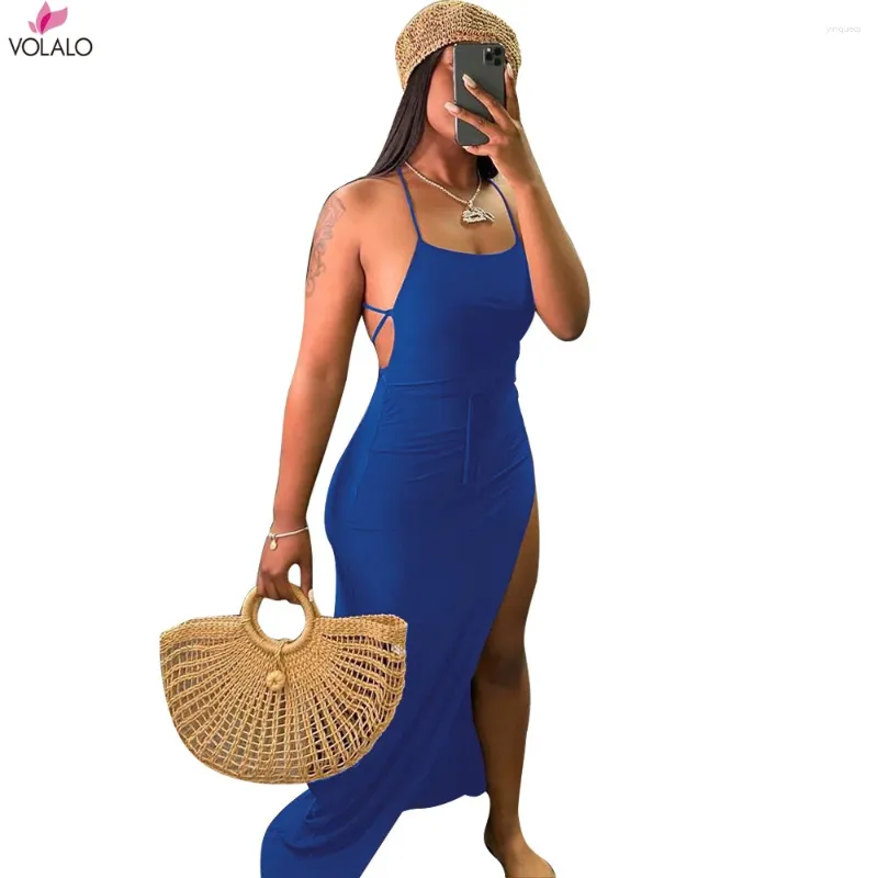 Vestidos casuales Volalo Assymetric Assymetric sin respaldo High Split Maxi Sexy Club Outfits for Women Vacaciones Playa Beach