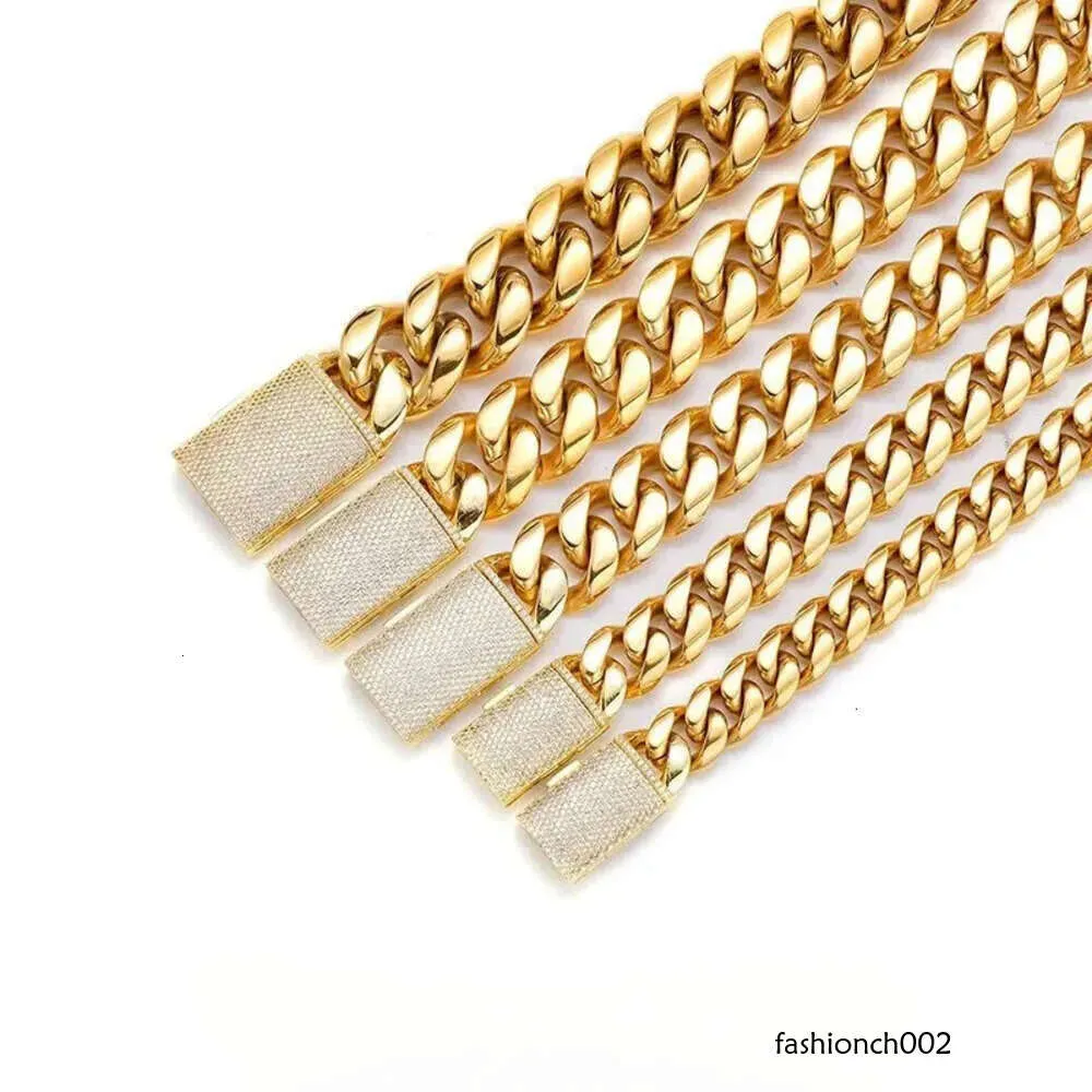 Miami Cuban link designer bracelet men 12mm 14mm Wide Gold Chain Micro Inlaid Moissanite Diamond in Buckle Rapper Hip_voghion.com