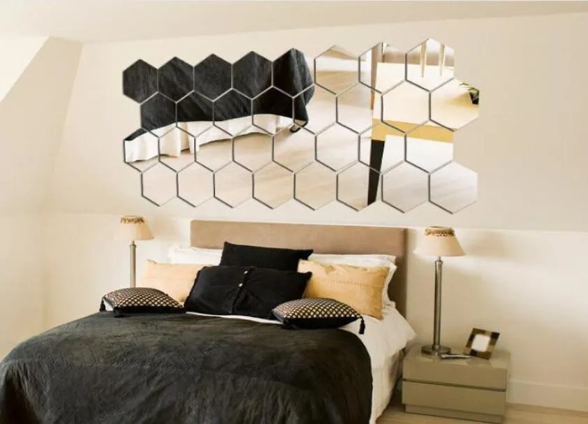 36pcs wandspiegel Acryl DIY Zhexagon Verwijderbaar geïmiteerde glazen spiegelsticker thuis slaapkamer woonkamer decoratieve spiegel sticker new9478619