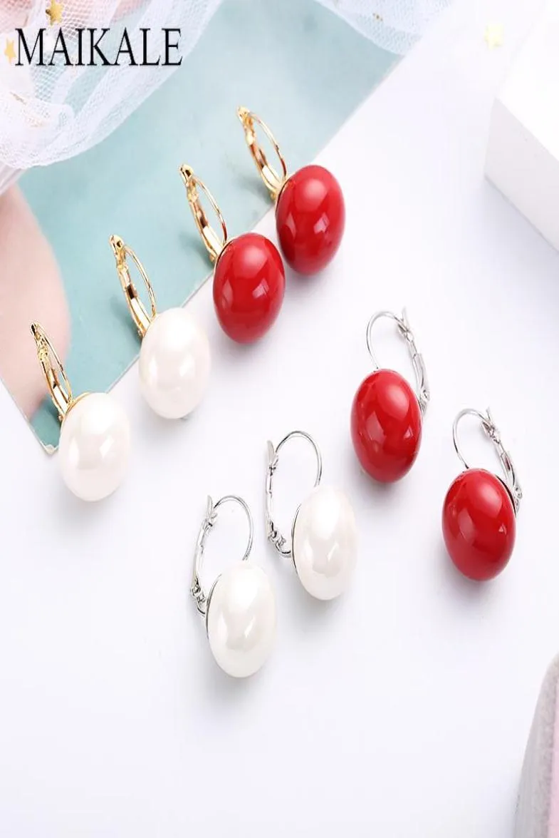 Maikale Simple White Red Pearl Oread Boucles Gold Silver Color Boucles d'oreilles Big Ball With Pearl Drop For Women Girl Jewelry Gift3119505