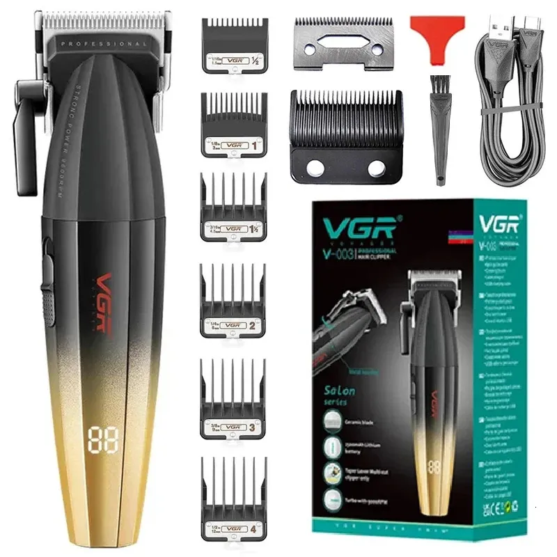 VGR Metal Professional 9000RPM Mens Hair Clipper 8W Rechargeable Hair Trimmer For Men Cordless Barber Electric Haircut Machine 240430